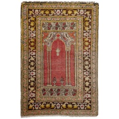 Vintage Turkish Prayer Rug Slightly Worn Distressed Industrial Look