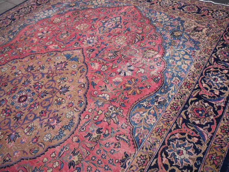 Antique Tabriz Persian Rug Low Pile Distressed Industrial Look For Sale