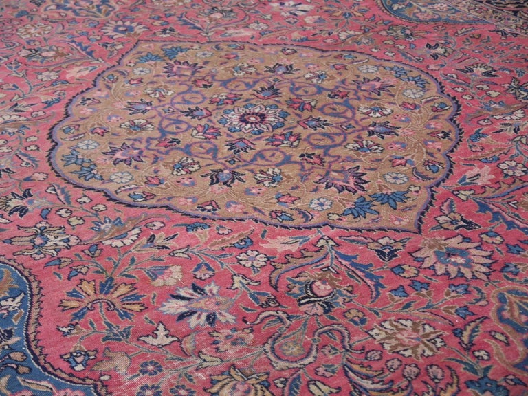 Antique Tabriz Persian Rug Low Pile Distressed Industrial Look For Sale