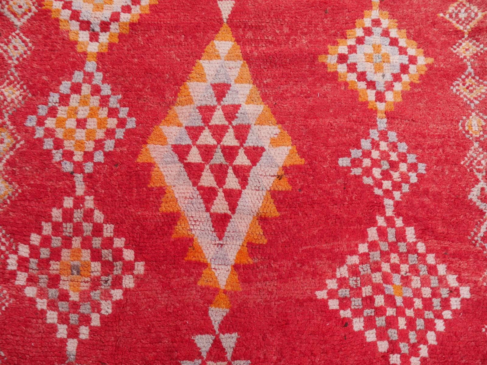 Hand-Knotted Large North African Vintage Tribal Red Berber Rug Carpet Boujad Rhamna