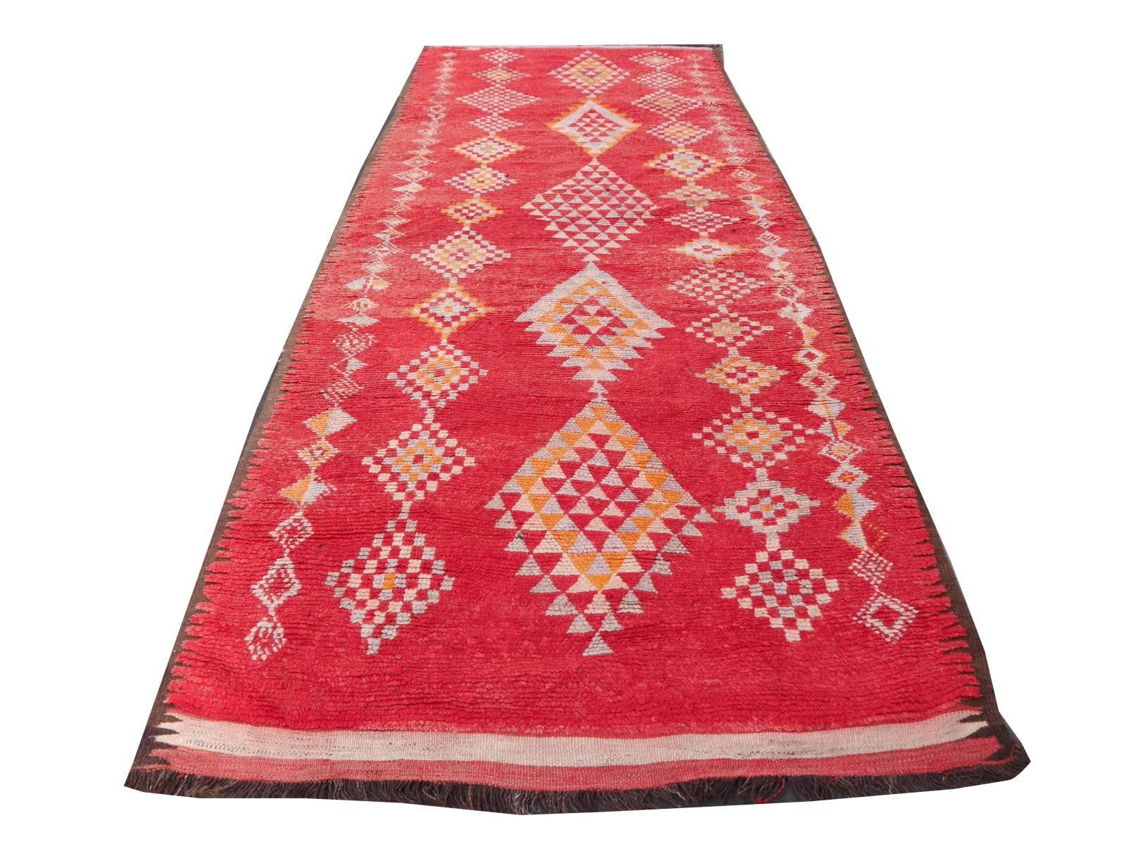 Mid-20th Century Large North African Vintage Tribal Red Berber Rug Carpet Boujad Rhamna