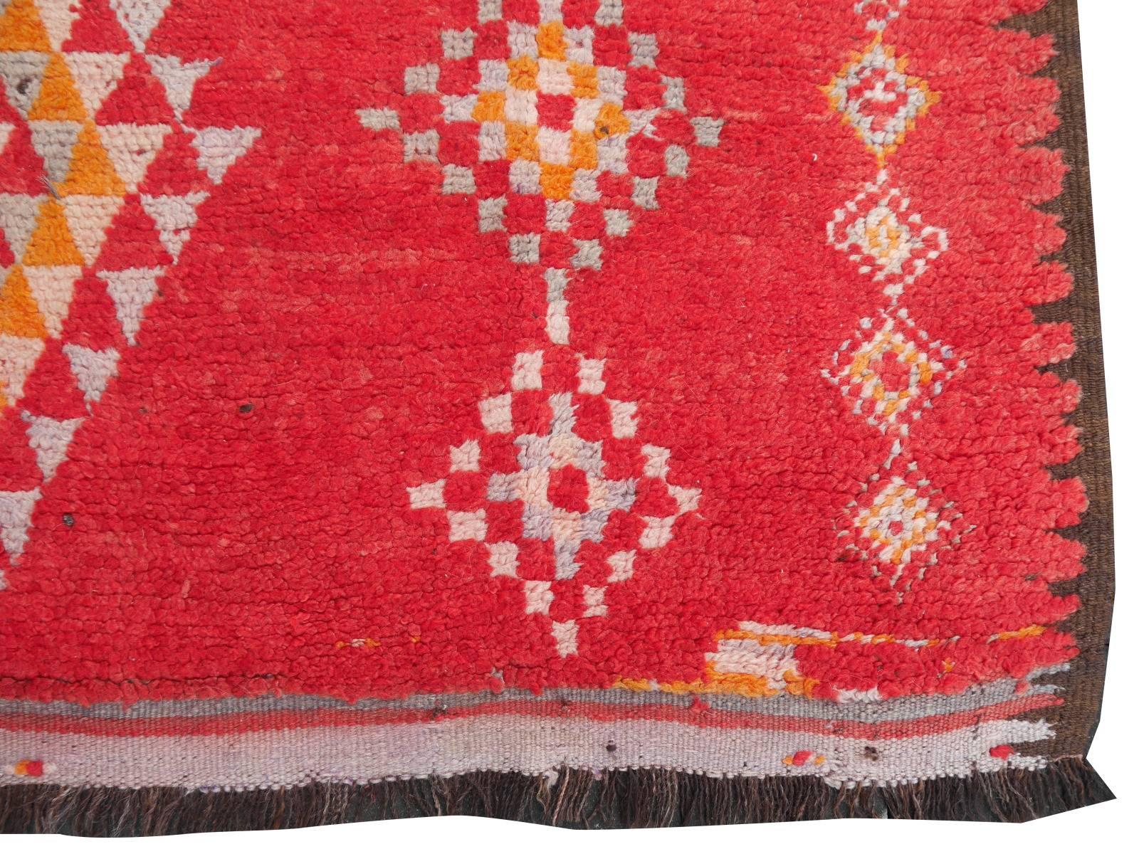 Wool Large North African Vintage Tribal Red Berber Rug Carpet Boujad Rhamna