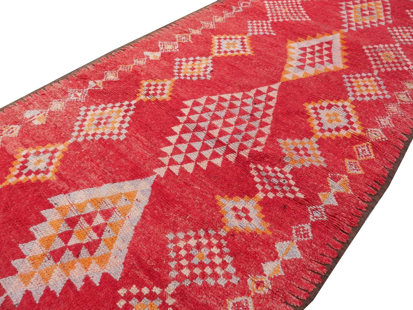 Large North African Vintage Tribal Red Berber Rug Carpet Boujad Rhamna 1