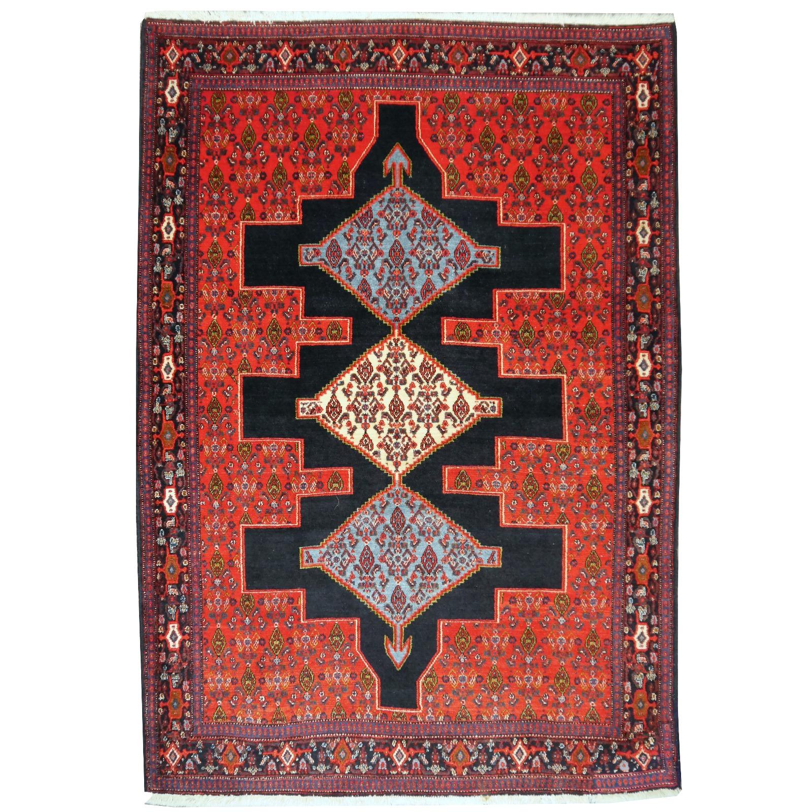 Mid-20th Century Vintage tribal rug hand-knotted Midcentury For Sale