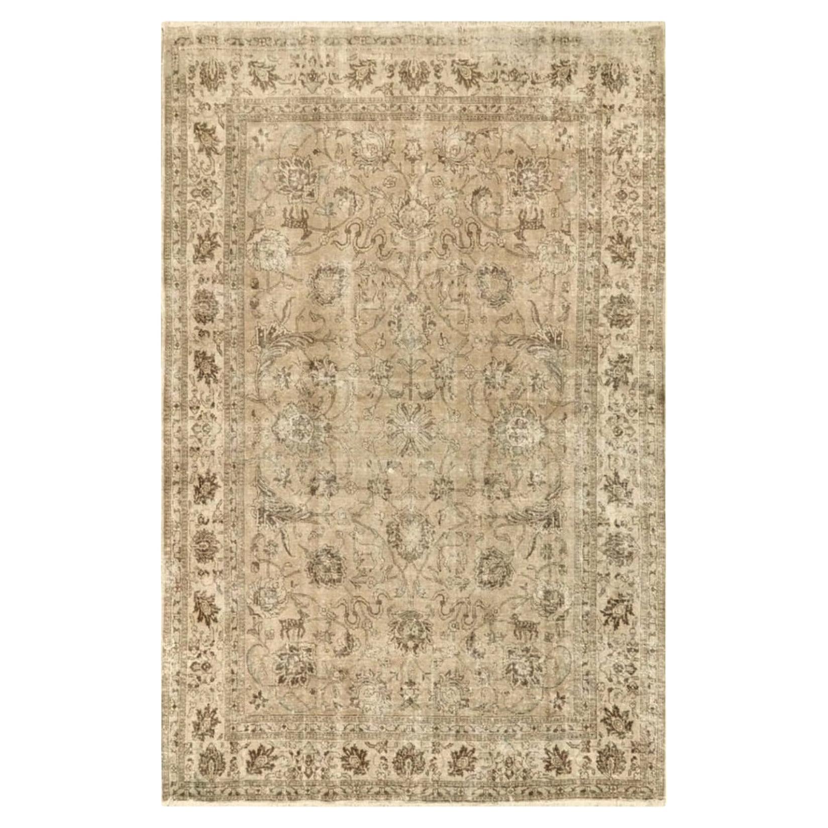 Tabriz Rug Room Size 8x11 ft Classic Vintage Muted Gray Beige Brown Hand Knotted im Angebot