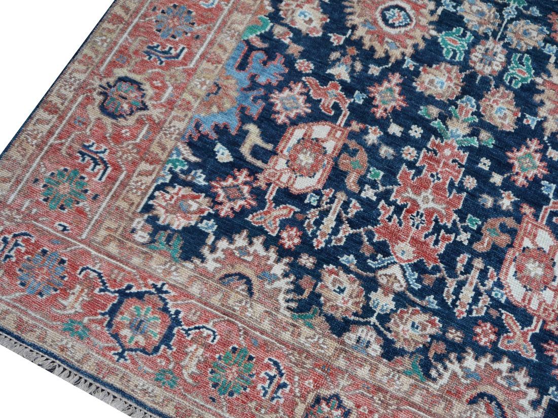 Indian Heriz Rug Hand Knotted Low Wool Pile Vintage Look Djoharian Collection For Sale