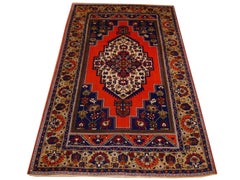 Vintage Turkish Taspinar Rug hand knotted blue and orange