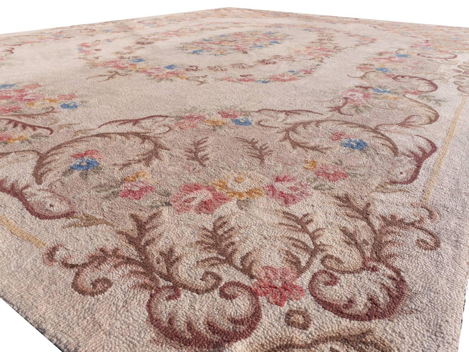 Hand-Crafted 1920s Needlepoint European Rug Arts and Crafts Period/Savonnerie Design For Sale