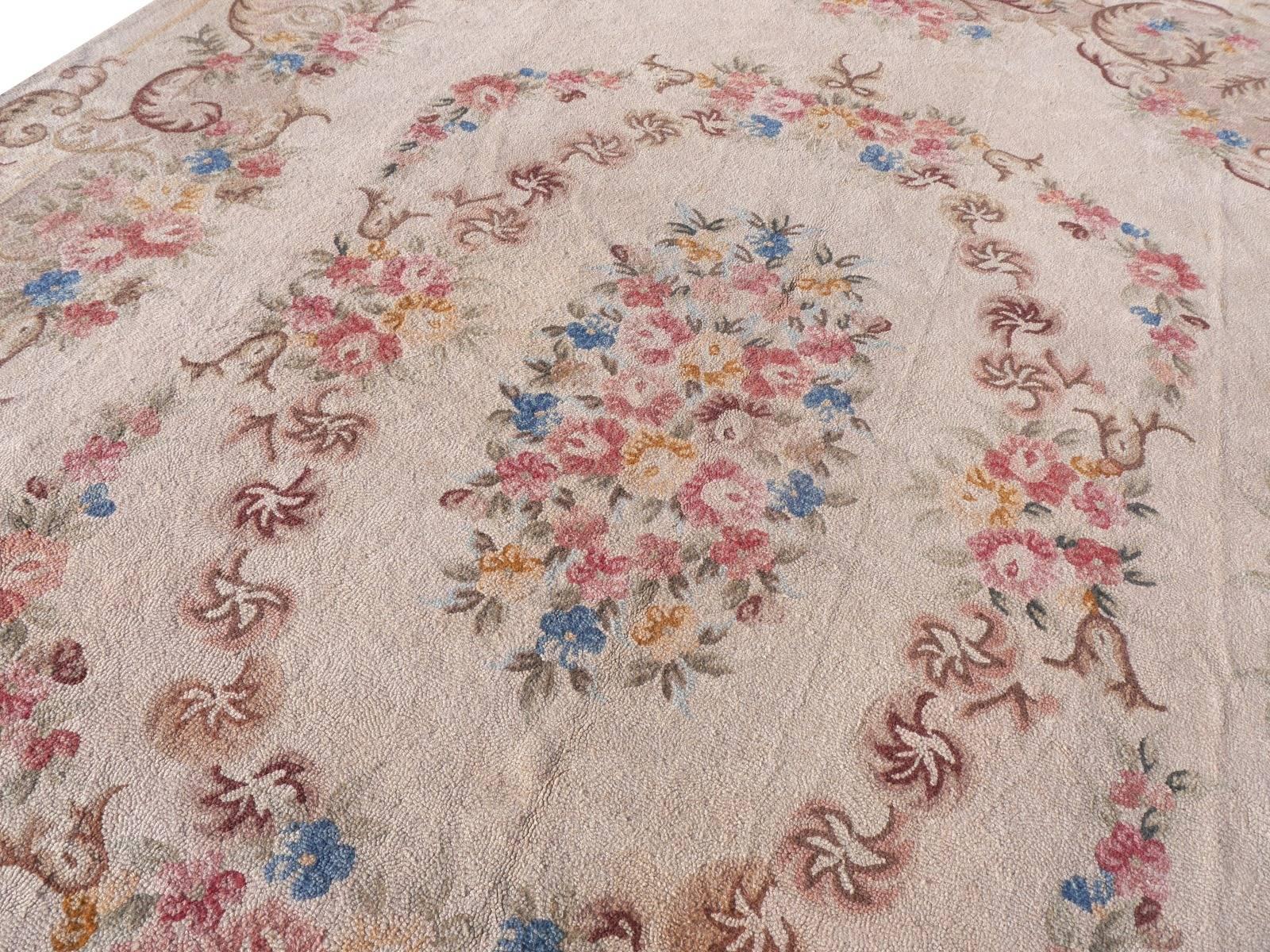 Wool 1920s Needlepoint European Rug Arts and Crafts Period/Savonnerie Design For Sale