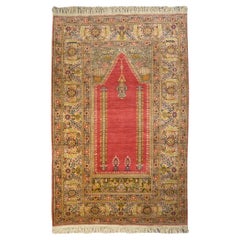 Ghiordes Rug Silk Prayer Turkish Wall Hanging Rug