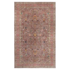 Afghan Sultanabad Style Hand-Knotted Wool Rug Mauve and Rose, 9' x 15'