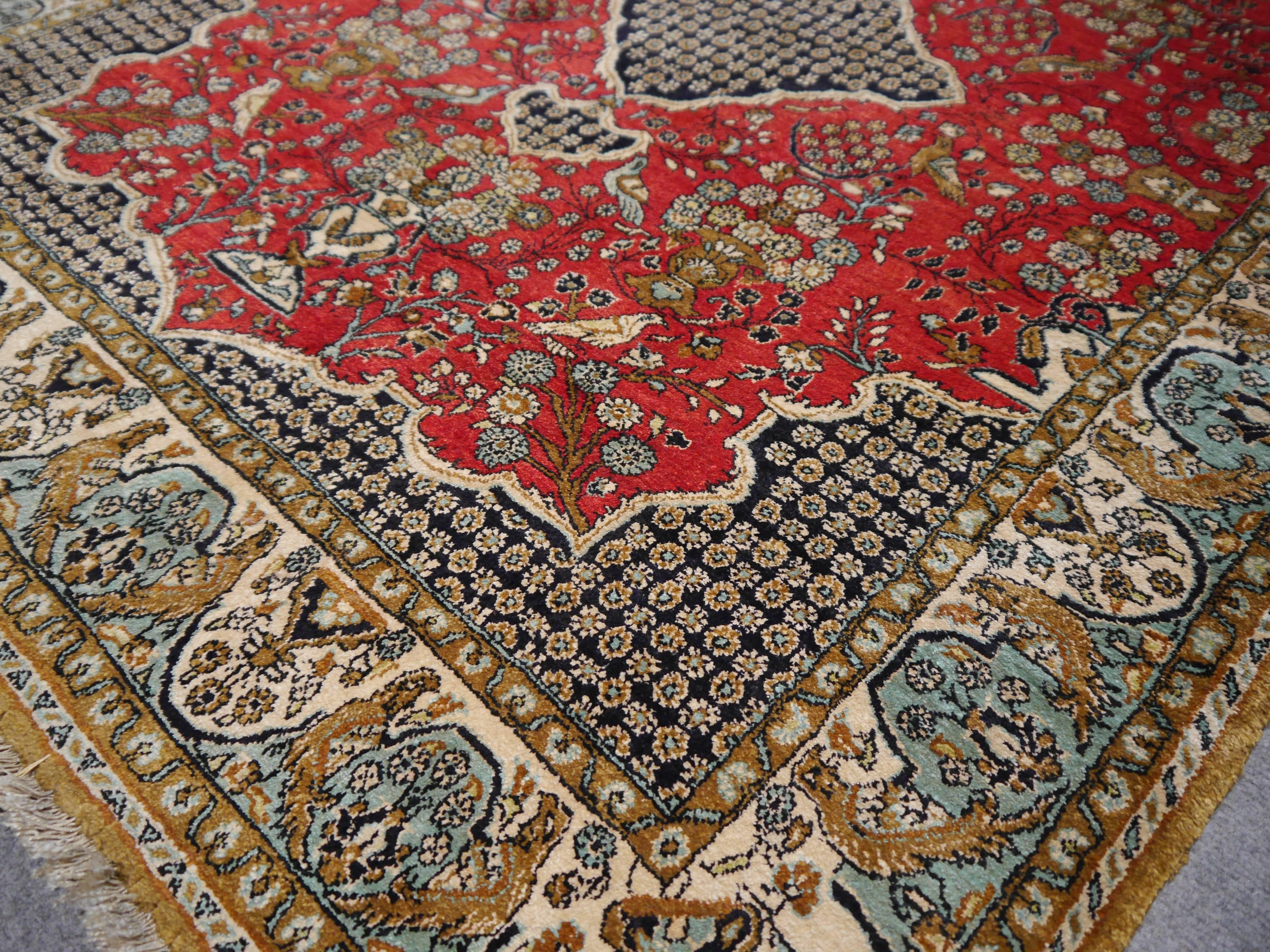 Persian Rug Qum Silk / Vintage Mid-Century Silk Rug 1