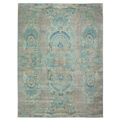Karakul Rug 9 x 12 ft 269 x 366 cm Aqua & Grey Hand-Knotted Djoharian Collection