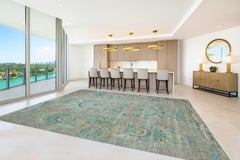 Karakul Rug 9 x 12 ft 269 x 366 cm Aqua & Grey Hand-Knotted Djoharian Collection