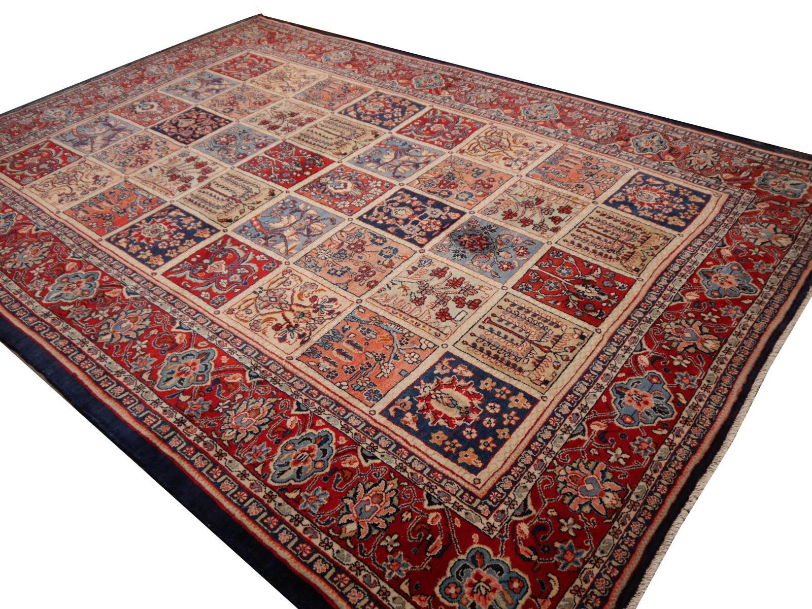 Beautiful Persian hand-knotted vintage rug. Only best highland wool was used to make this impressive handmade carpet. Full pile condition and dense weave combined with the traditional 