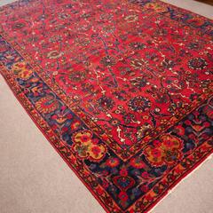 Antique Indian Agra Rug hand knotted red blue gold