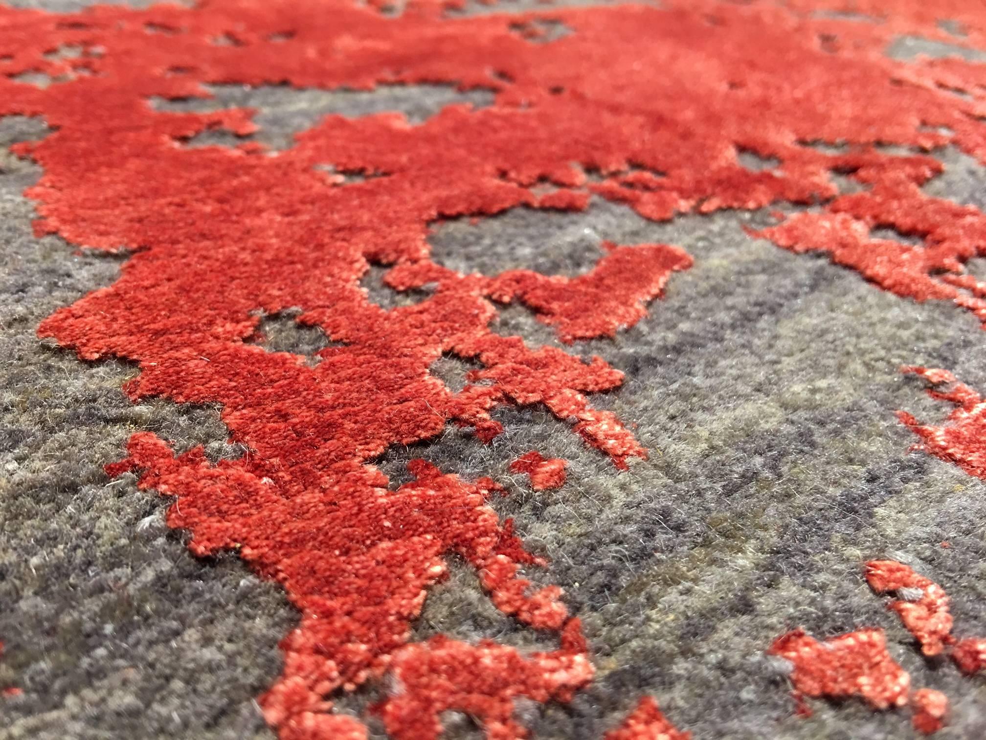 grey and red rug