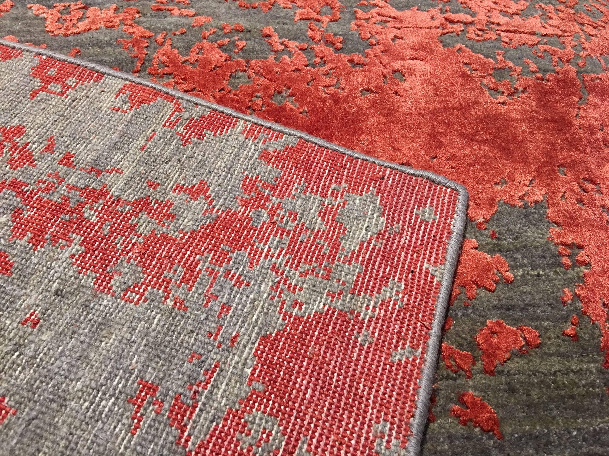 Wool Contemporary Modern Design Rug Grey and Red