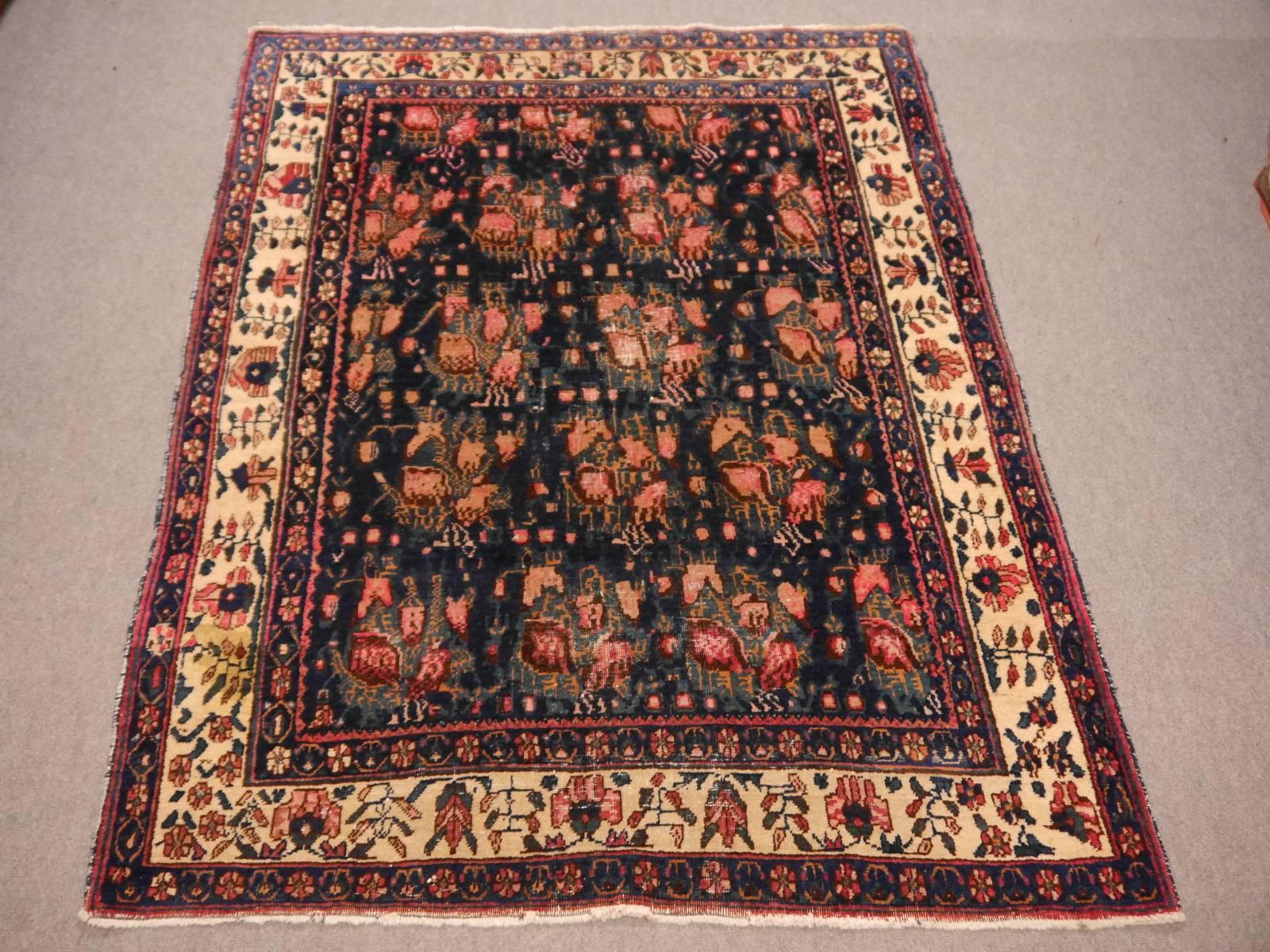 Hand-Knotted Worn Distressed Vintage Rug For Sale