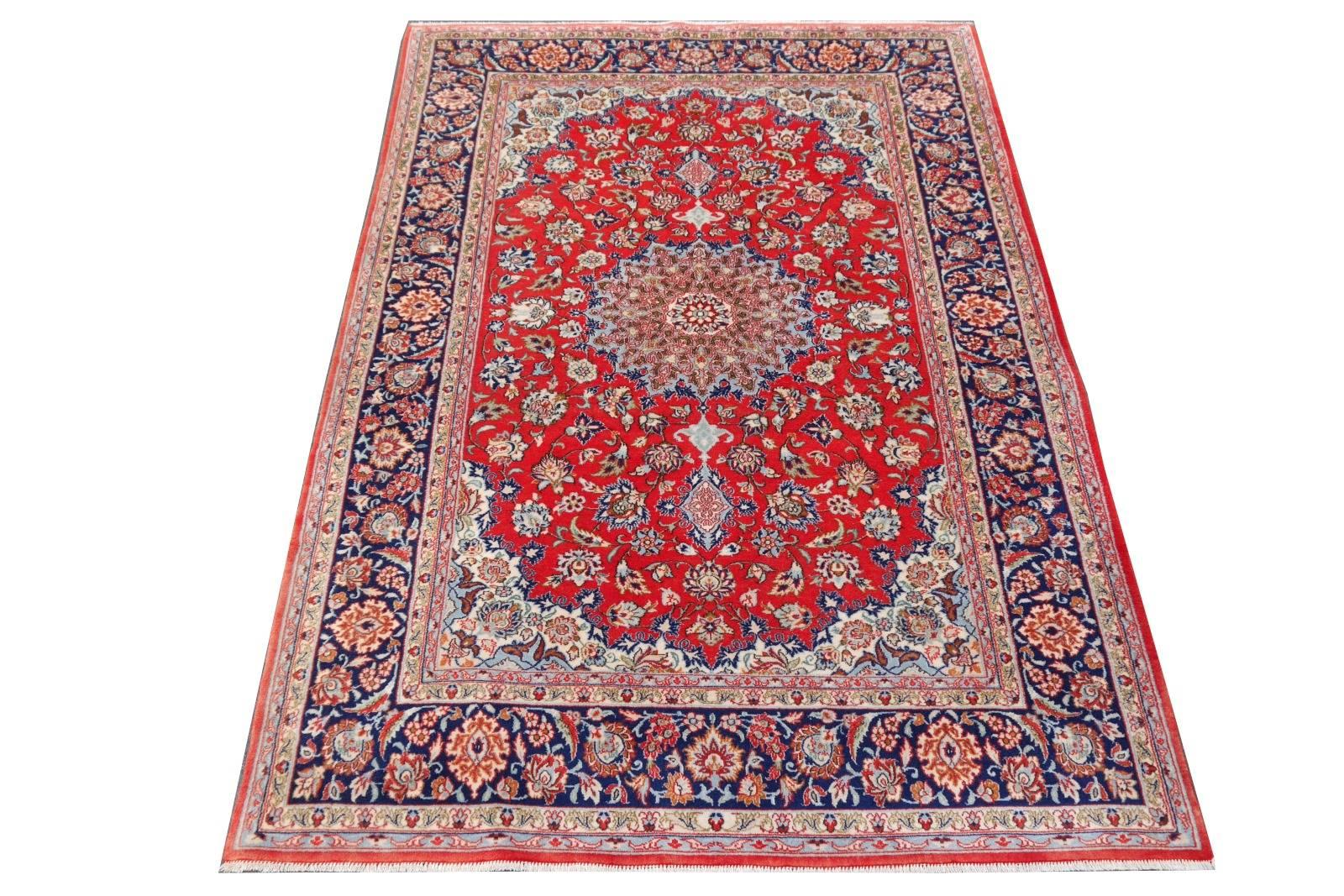 Hand-Knotted Isfahan Persian Wool and Silk Rug
