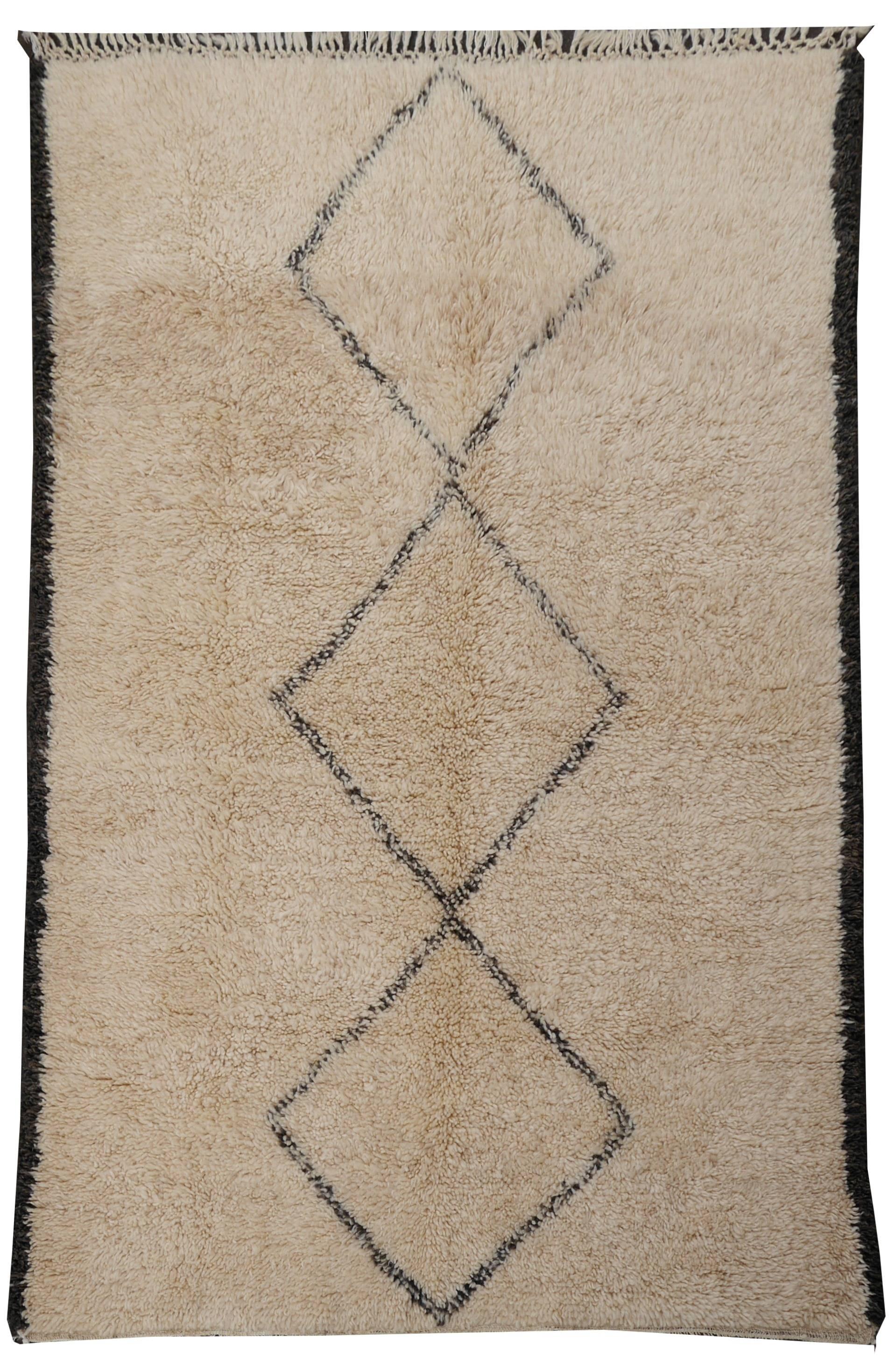 Contemporary North African Moroccan Berber Rug Ivory and Dark Brown 3