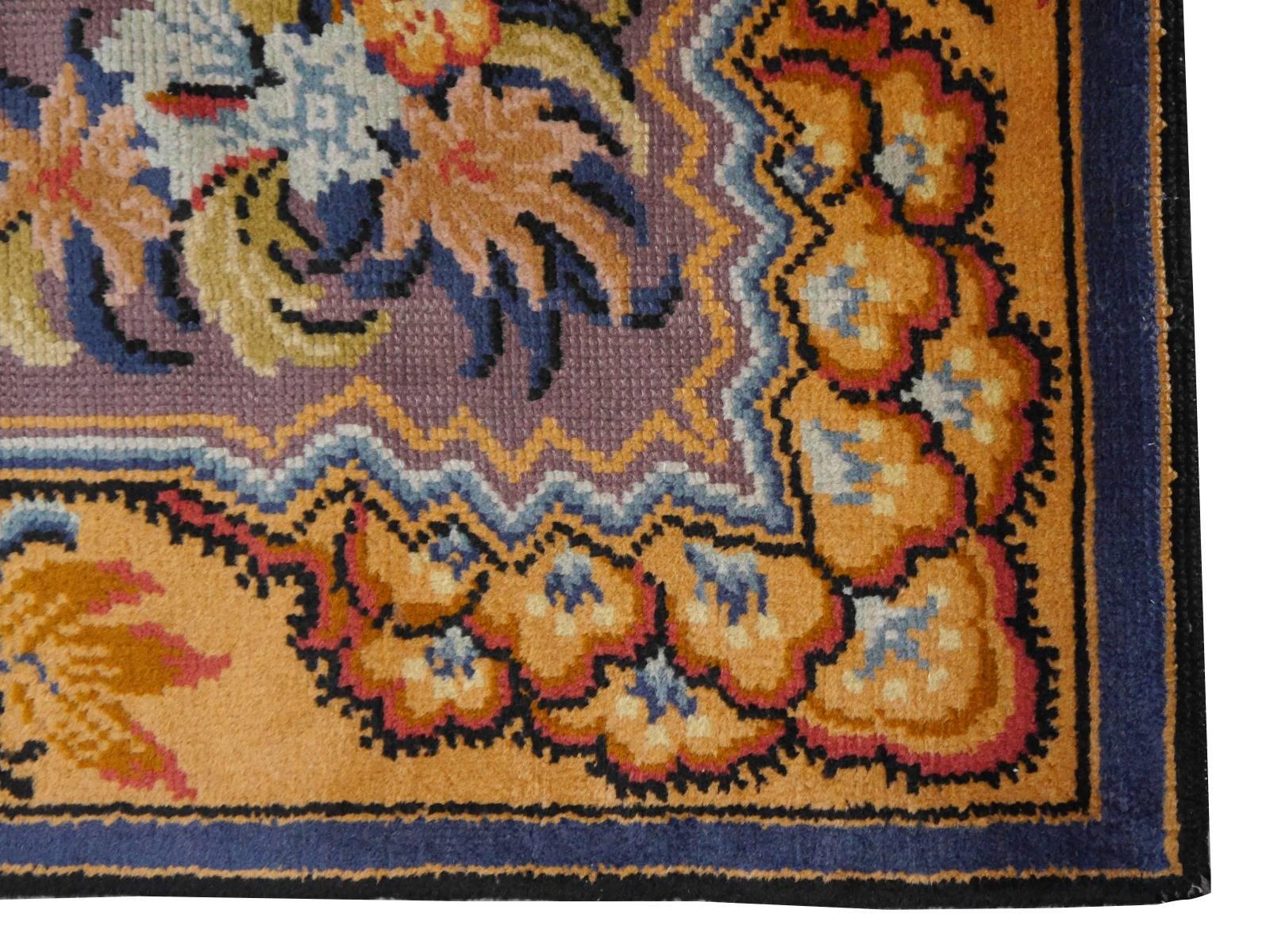 Art Nouveau Hand-Knotted Western European French Design Wool Rug 1