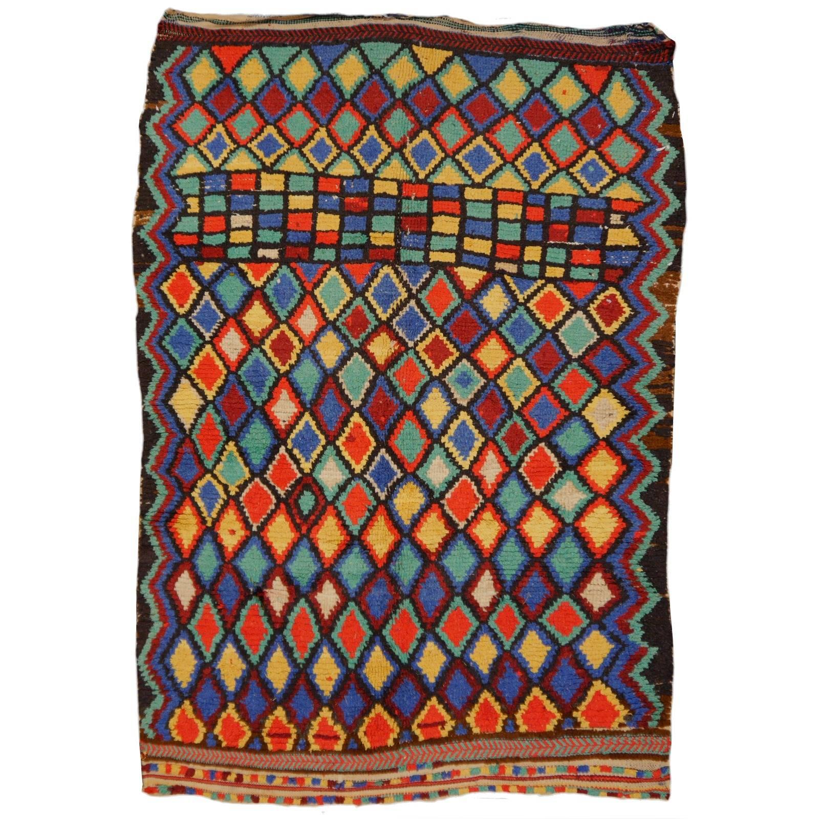 Vintage North African Moroccan Azilal bifurcated Berber Rug