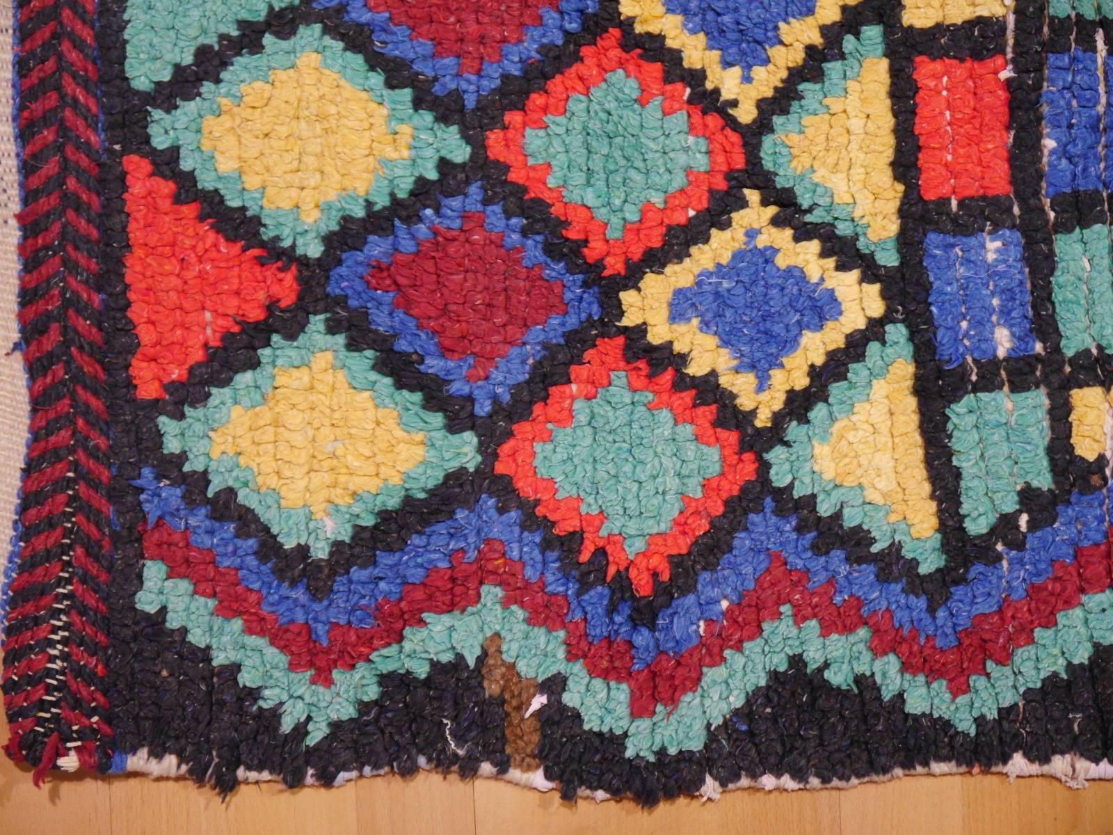 Hand-Knotted Vintage North African Moroccan Azilal bifurcated Berber Rug For Sale