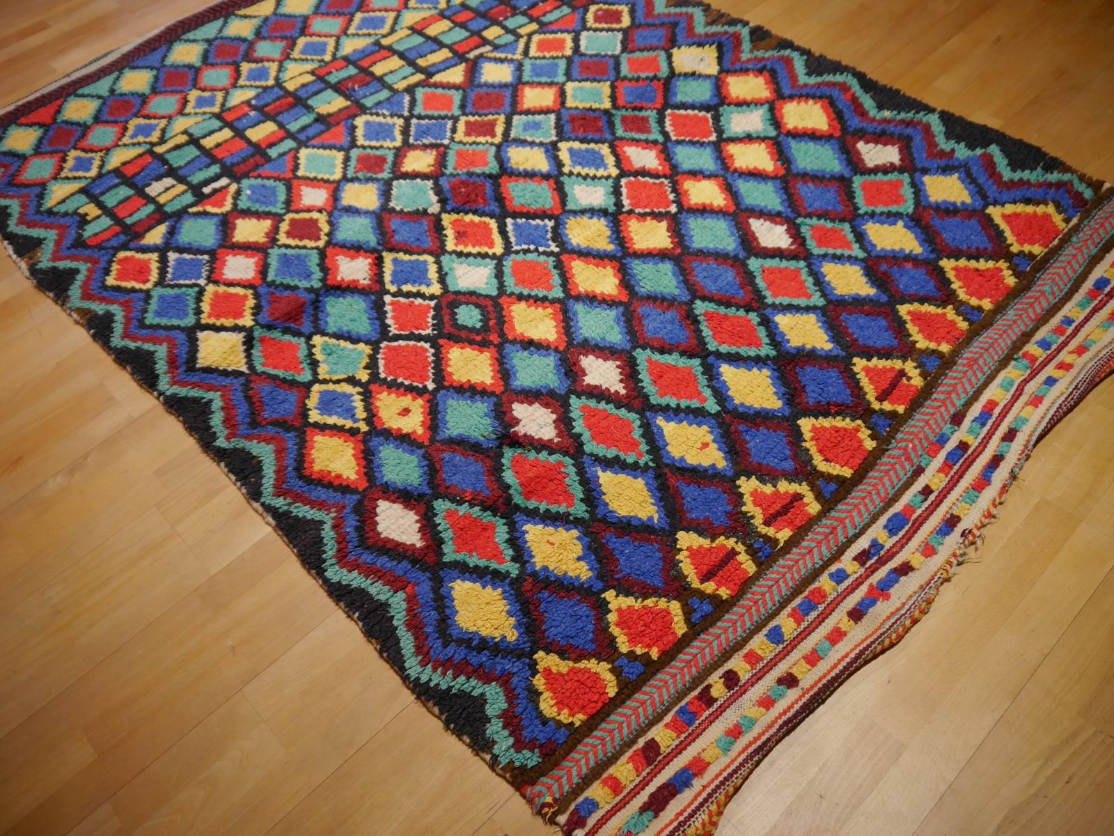 Late 20th Century Vintage North African Moroccan Azilal bifurcated Berber Rug For Sale