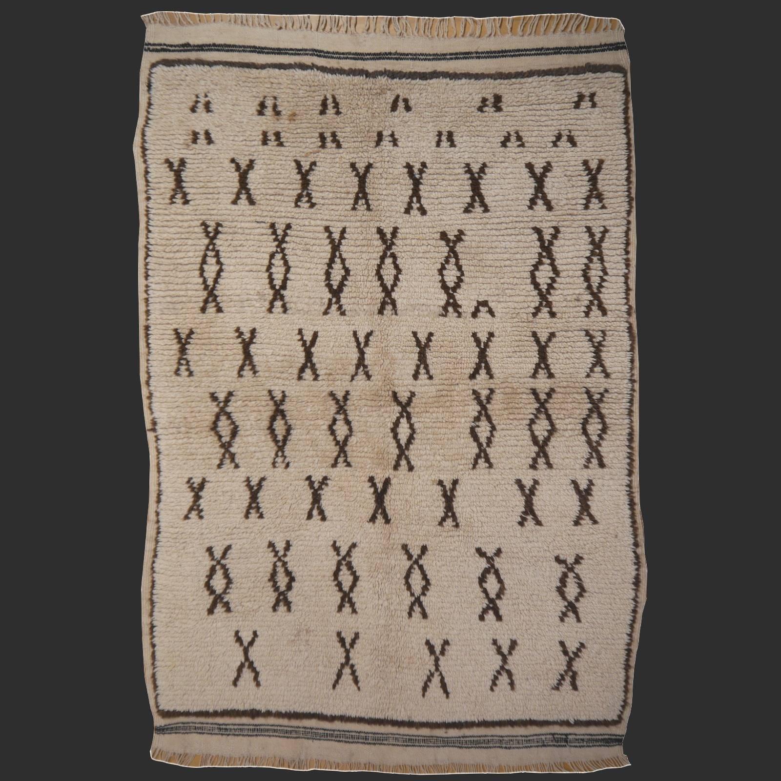 Wool Vintage Moroccan Berber Rug Beige Brown North African Tribal Carpet