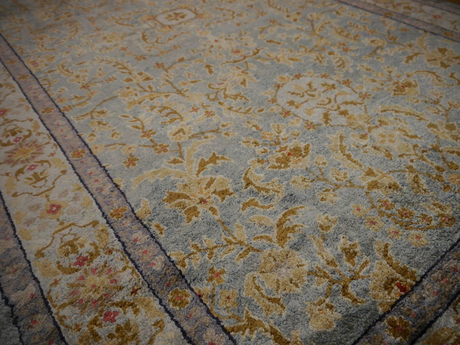 Samarkand Khotan Silk Rug Semi Antique Chinese Carpet Light Blue East Turkestan 1