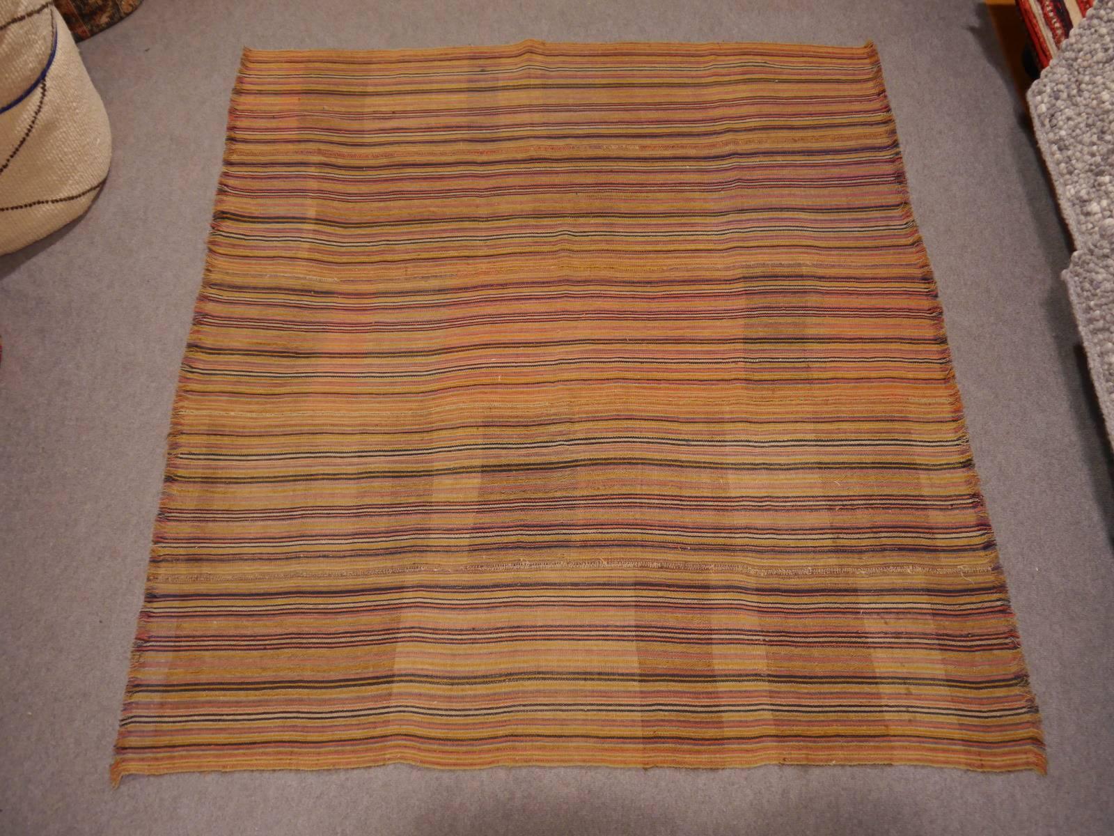 Azerbaijani Antique Jajim Striped Banded Kilim Rug Blanket For Sale