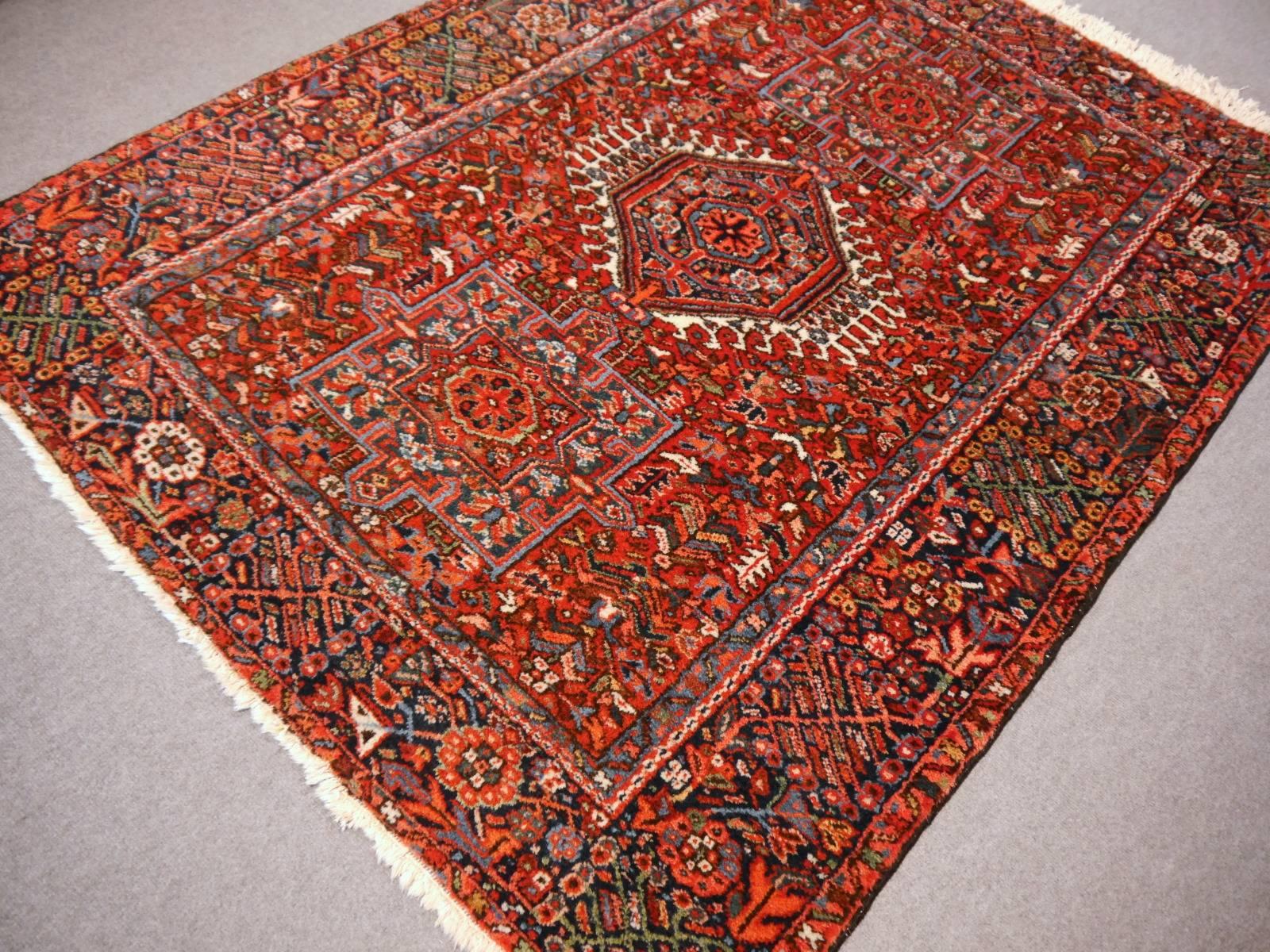 Wool Antique Rug in Brown and Blue very good condition For Sale