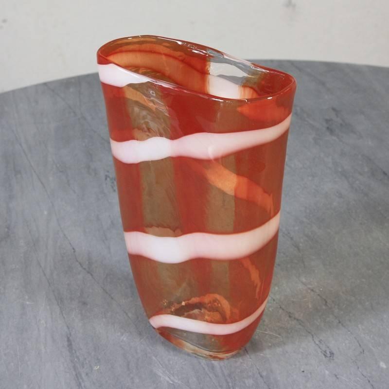 Modern Murano Glass Vase with Stripes For Sale