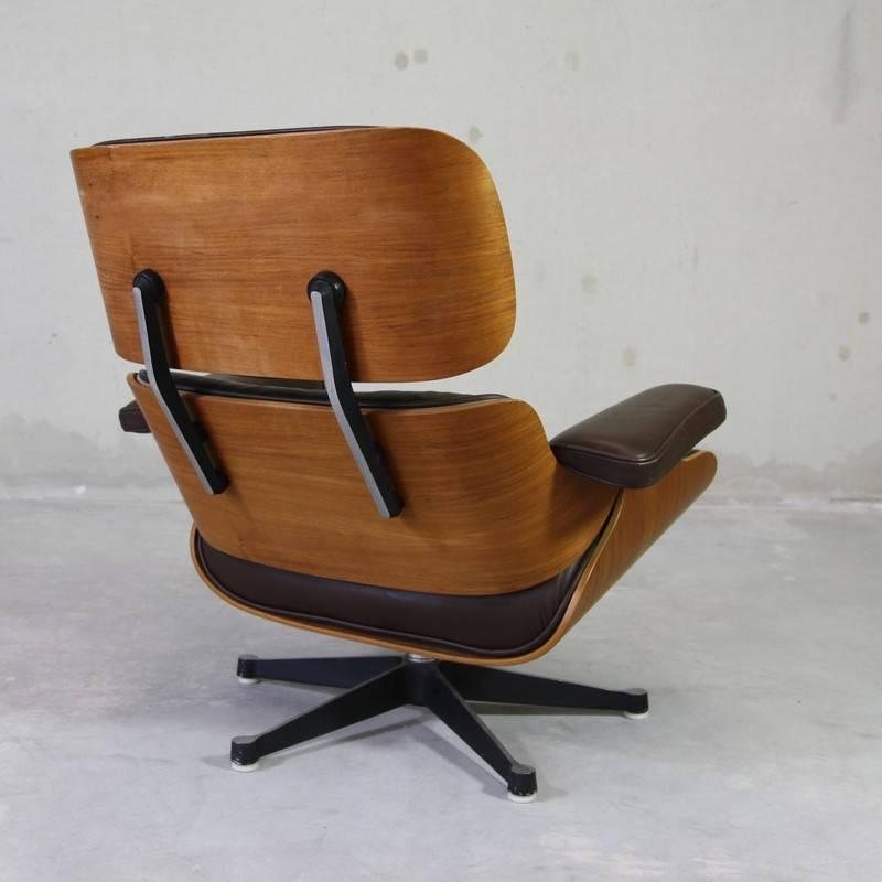 Lounge chair designed by Charles and Ray Eames, France, 1970s.

An early example of the Eames lounge chair, produced by Mobilier International in Paris. Wonderful subtle brown leather with down filling on a light rosewood shell. Rare in this