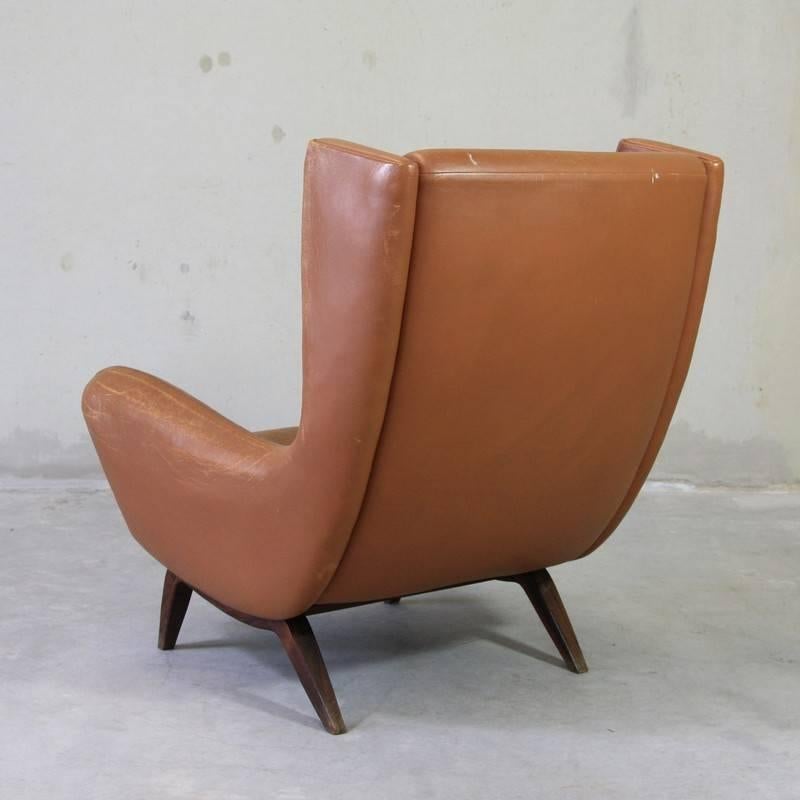 European Brown Leather Lounge Chair by Illum Wikkelsø