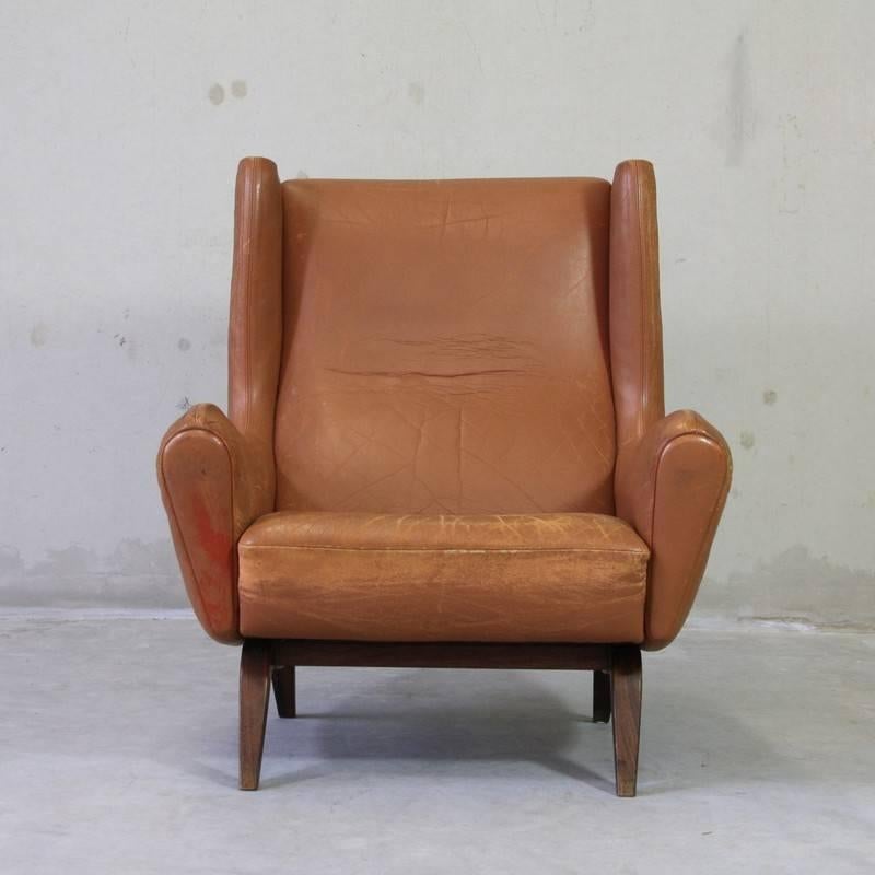 Mid-20th Century Brown Leather Lounge Chair by Illum Wikkelsø