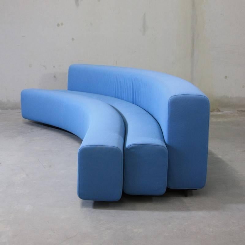 Modular sofa designed by Pierre Paulin, France, 1967.

Re-edition of the modular sofa by LaCividina, constructed from a changeable steel structure with polyurethane memory foam and light blue stretch fabric covers.