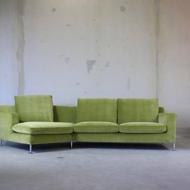 Velvet Corner Sofa 'Green' by Antonio Citterio