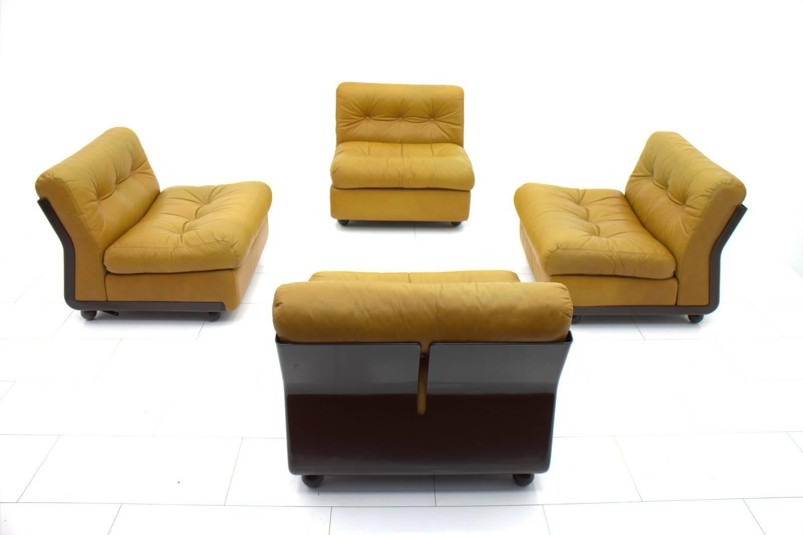 Mid-Century Modern Mario Bellini Amanta Leather Lounge Group, C&B Italia, 1976