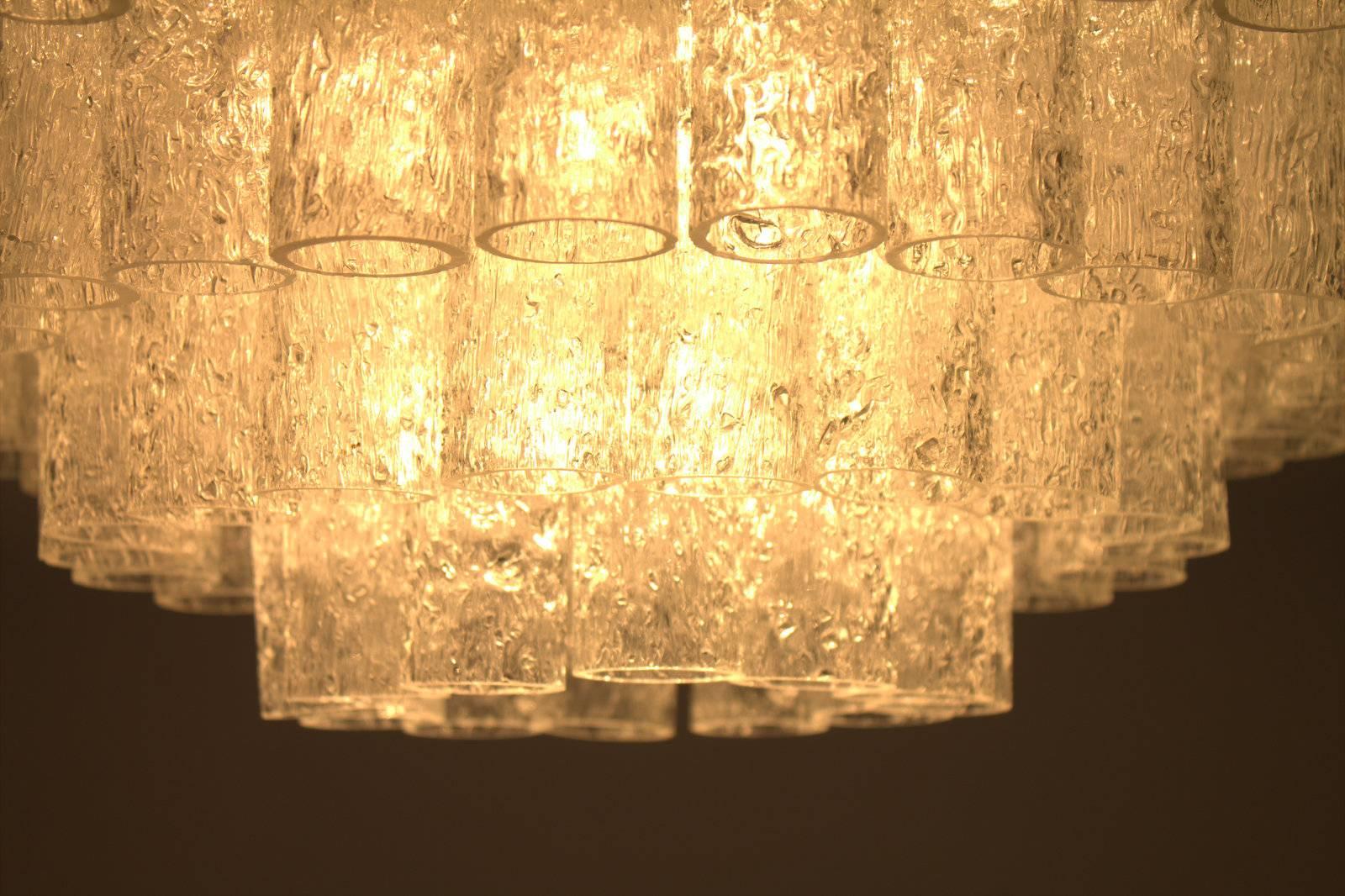 Pair of Large Doria Ice Glass Flush Mount Chandelier, Germany, 1960s In Good Condition In Frankfurt / Dreieich, DE