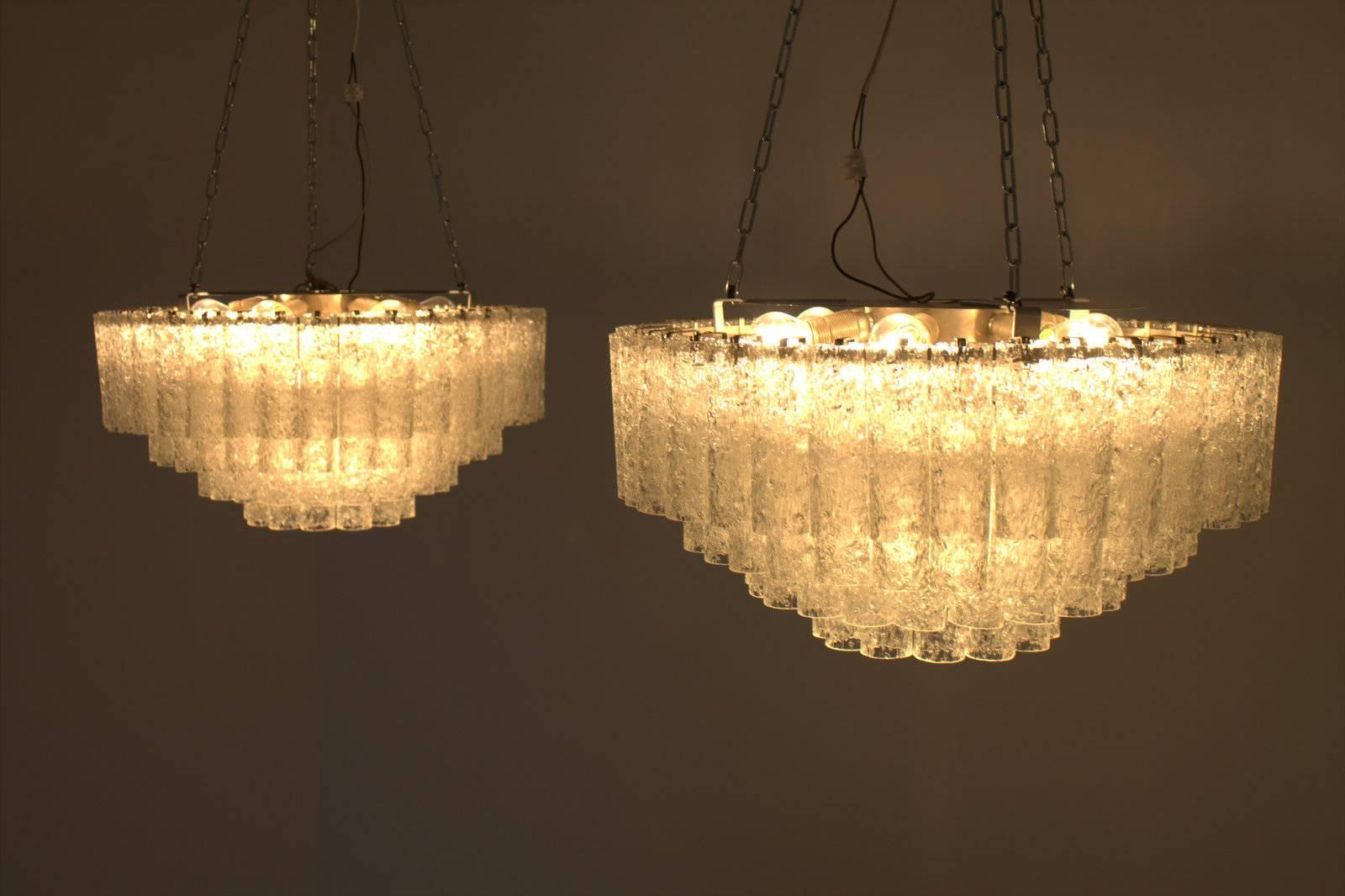 Pair of Large Doria Ice Glass Flush Mount Chandelier, Germany, 1960s 1