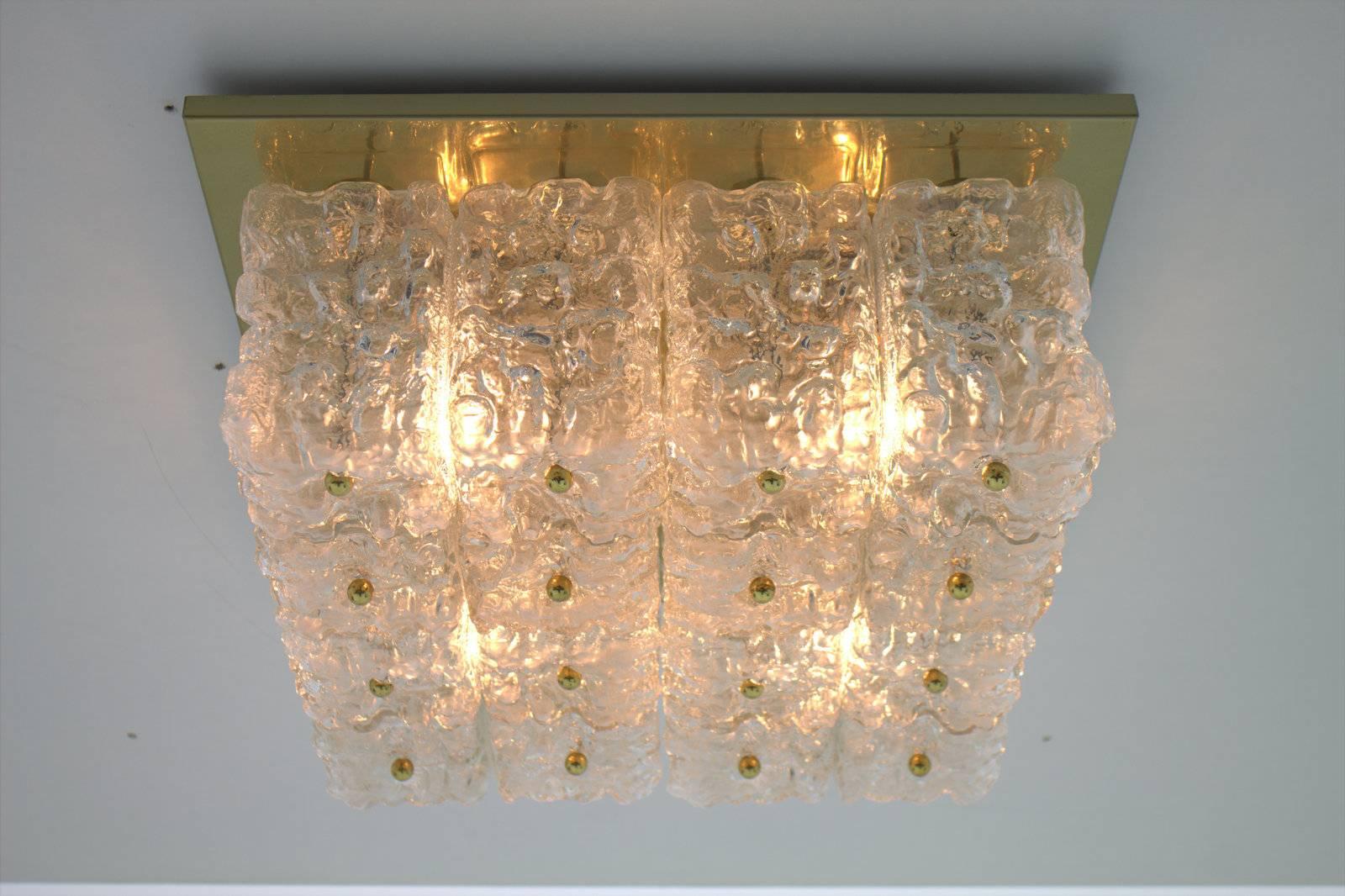 One of Four Square Wall Sconces or Flush Mount Lamps Glass and Brass by Limburg In Good Condition For Sale In Frankfurt / Dreieich, DE