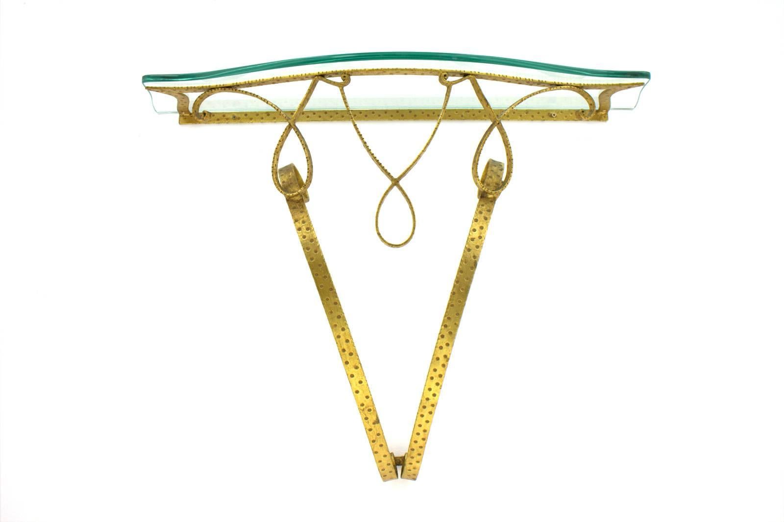 Wall Console table by Pier Luigi Colli, brass and glass, Italy, 1950s.
Very good condition.

Worldwide shipping.
