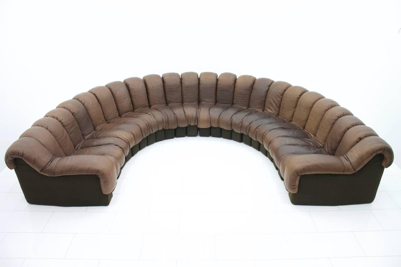 Swiss De Sede DS 600 Non Stop Sofa with 24 Elements Brown Leather Ueli Berger Endless