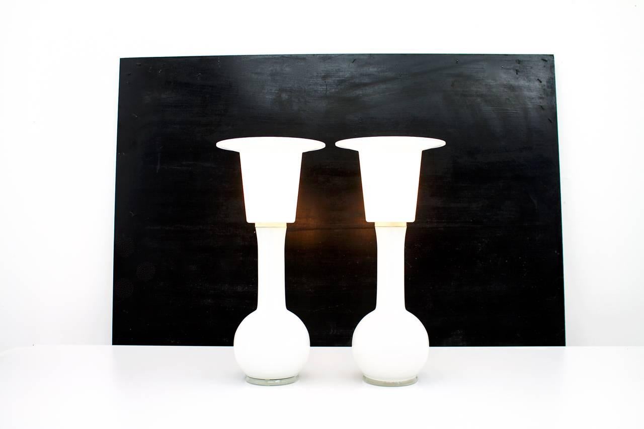 Swedish Pair of Luxus Glass Table Lamps, Uno & Osten Kristiansson, Sweden, 1960s