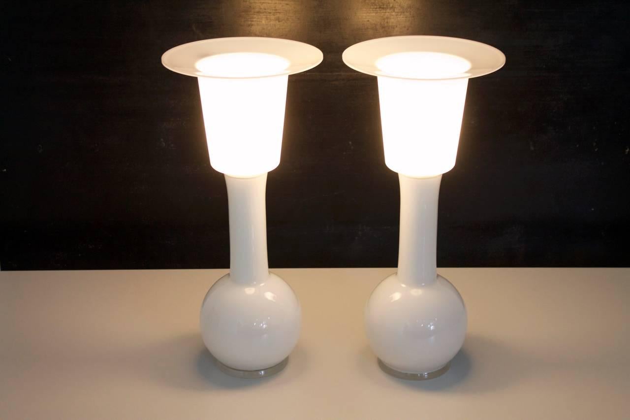 Scandinavian Modern Pair of Luxus Glass Table Lamps, Uno & Osten Kristiansson, Sweden, 1960s
