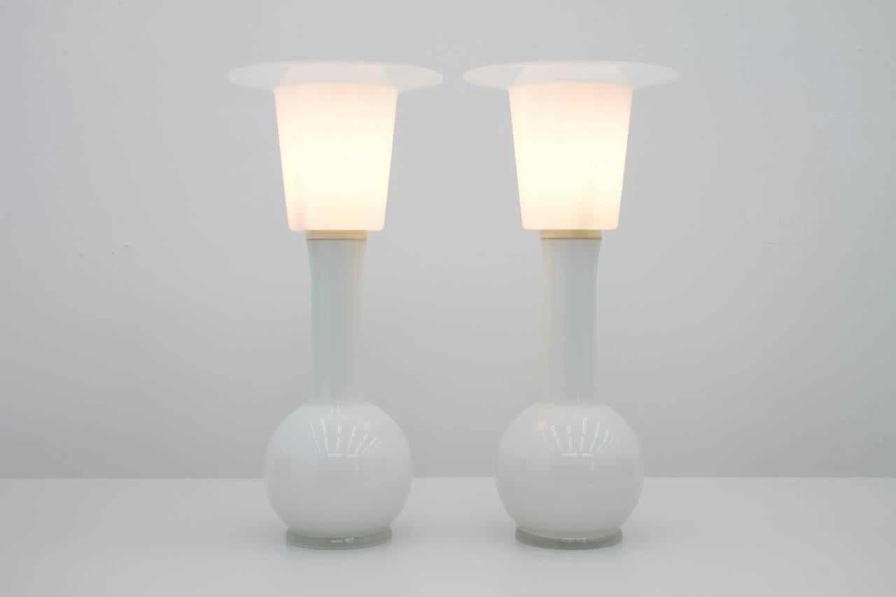 Pair of Luxus Glass Table Lamps, Uno & Osten Kristiansson, Sweden, 1960s 1