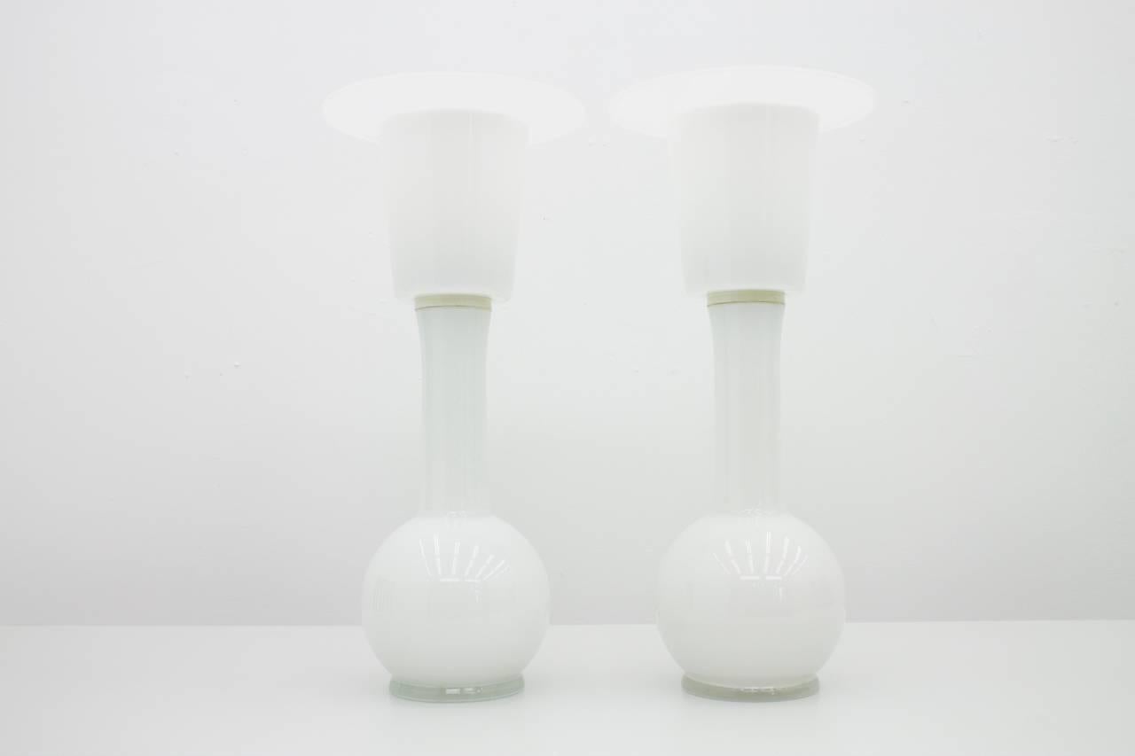 Mid-20th Century Pair of Luxus Glass Table Lamps, Uno & Osten Kristiansson, Sweden, 1960s
