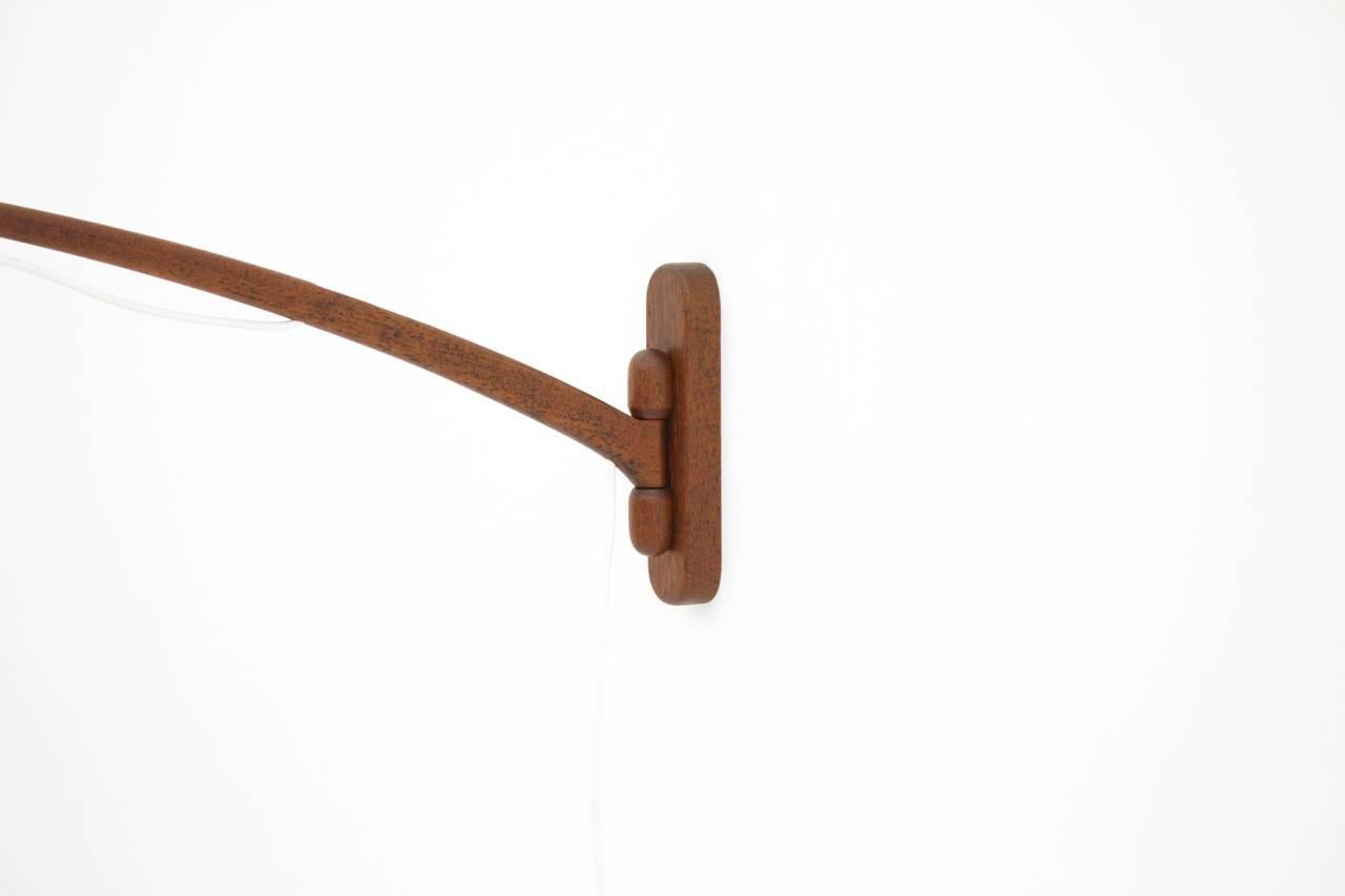 Brass Teak Wood and Glass Wall Light, Sconce by Holmegaard, Denmark, 1960s